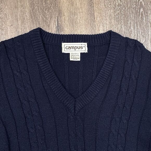 Vintage Campus Cable Knit Sweater Mens Medium - Picture 4 of 8
